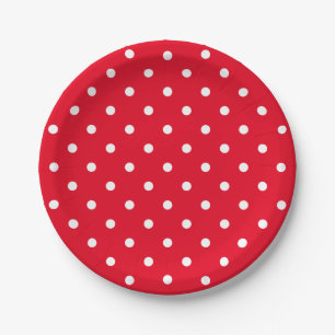 Assiettes En Carton Rétro Points Blancs sur Fond Rouge