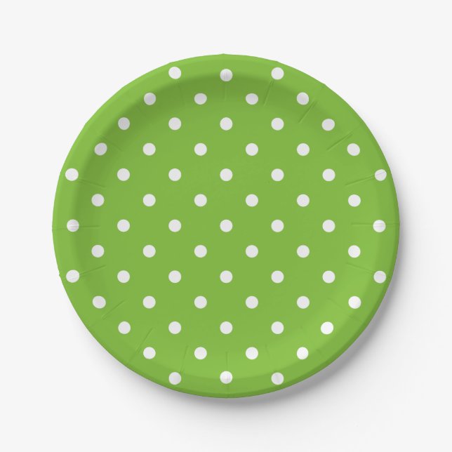 Assiettes En Carton Rétro points blancs sur fond vert  (Devant)
