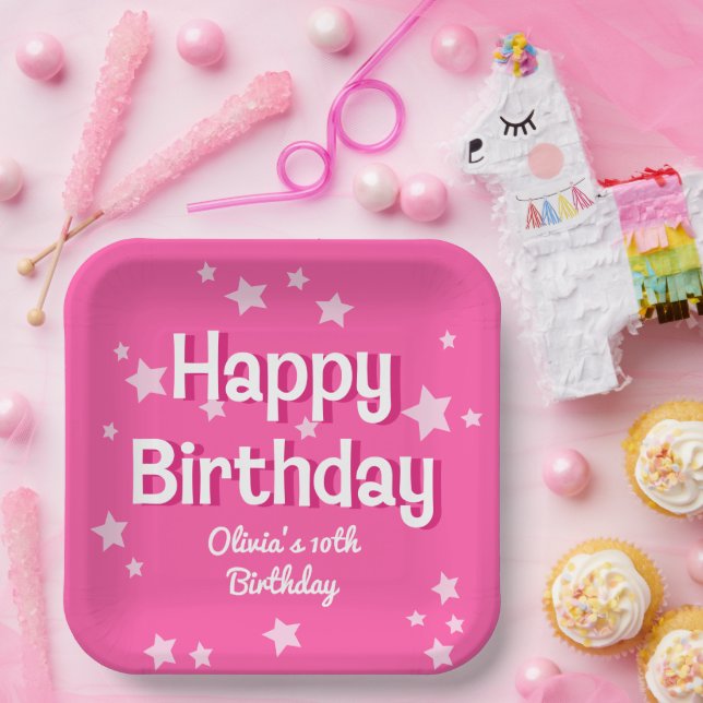 Assiettes En Carton Retro Pretty Rose Stars Joyeux anniversaire (Fête)