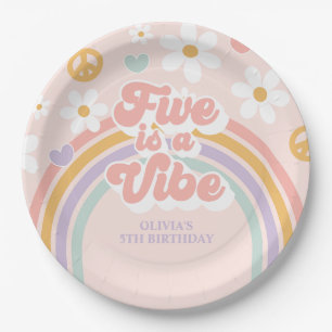 Assiettes En Carton Retro Rainbow Five est une ambiance 5e anniversair