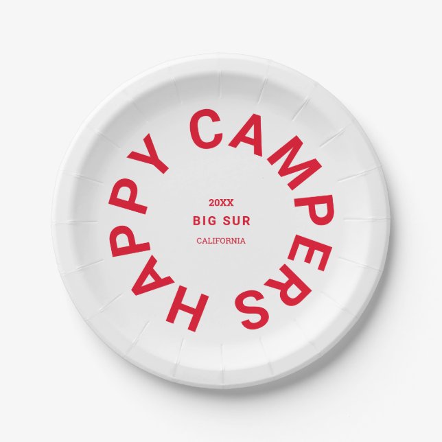 Assiettes En Carton Retro Red Happy Campers Camping Voyage sur mesure (Devant)