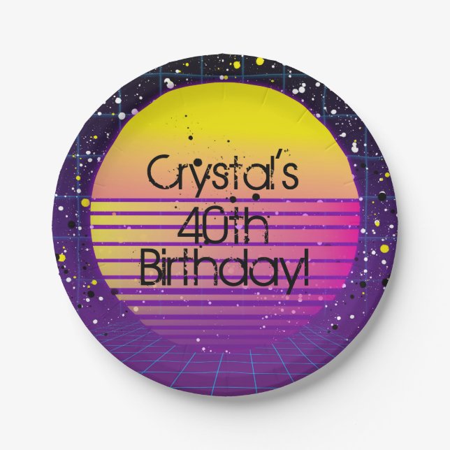 Assiettes En Carton Retro Rétrospective de la fête du soleil jaune vio (Devant)