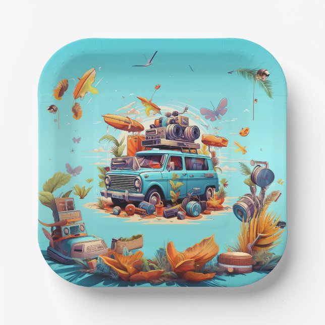 Assiettes En Carton Retro Road Trip (Recto)