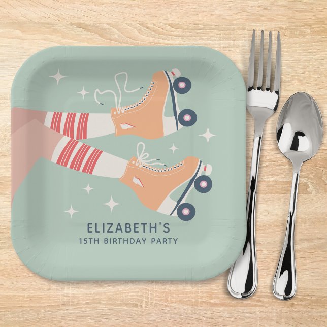 Assiettes En Carton Retro Roller Skating Girls Anniversaire (Créateur téléchargé)