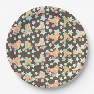 Assiettes En Carton Retro Rollerskates Anniversaire Patins Stars Motif