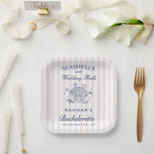 Assiettes En Carton Retro Rose Coquillages & Cloches de Mariage Enterr