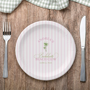 Assiettes En Carton Rétro Rose & Vert Palmier Plage Enterrement de Vie
