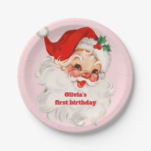 Assiettes En Carton Retro Santa anniversaire