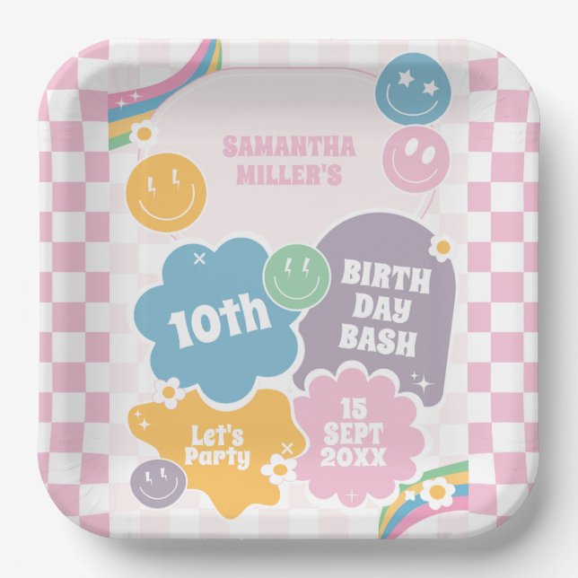 Assiettes En Carton Retro Smiles Pastel Super Anniversaire (Recto)