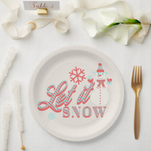 Assiettes En Carton Retro Snowman Laisser neiger Noël Tan