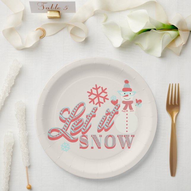 Assiettes En Carton Retro Snowman Laisser neiger Noël Tan (Mariage)