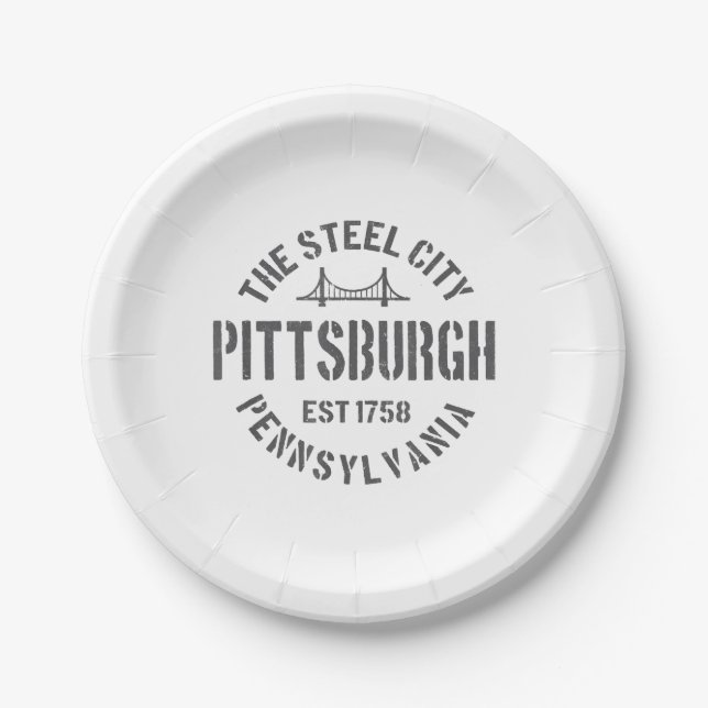 Assiettes En Carton Retro Steel City Pittsburgh Pennsylvania Yinz vint (Devant)