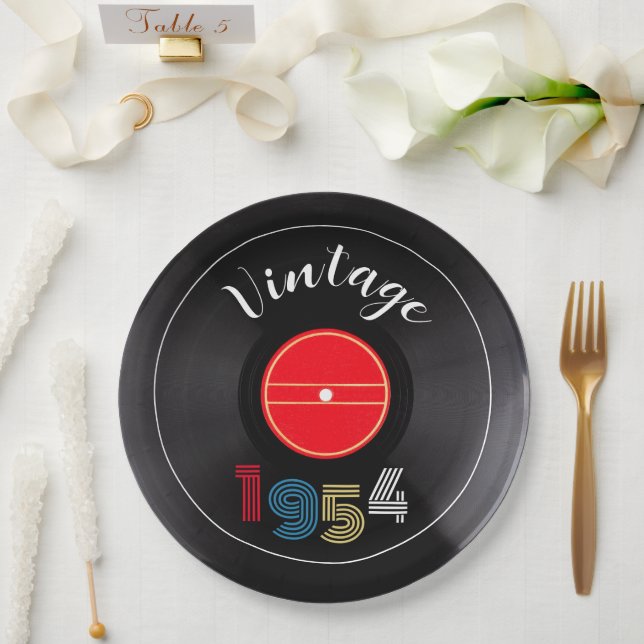 Assiettes En Carton Retro Stripe Vinyl Record 1954 70th Birthday  (Mariage)