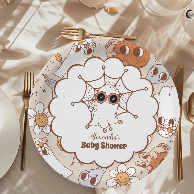 Assiettes En Carton Retro Super Halloween Little Boo Baby shower (Créateur téléchargé)