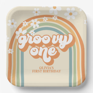 Assiettes En Carton Retro Super One Rainbow Brown Orange Anniversaire
