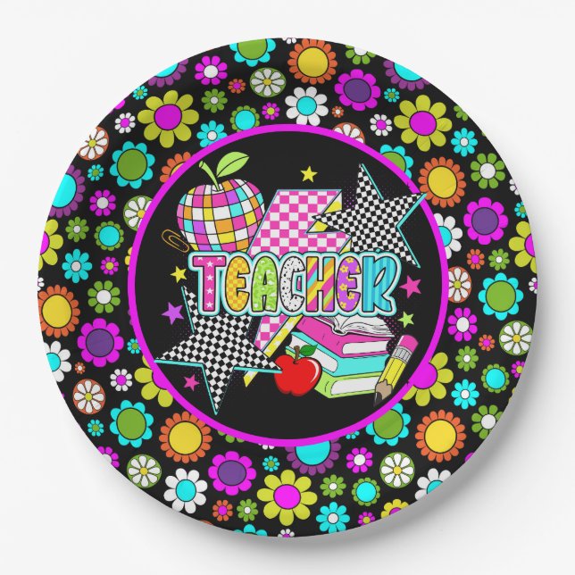 Assiettes En Carton Retro Teacher  Paper Plate (Devant)