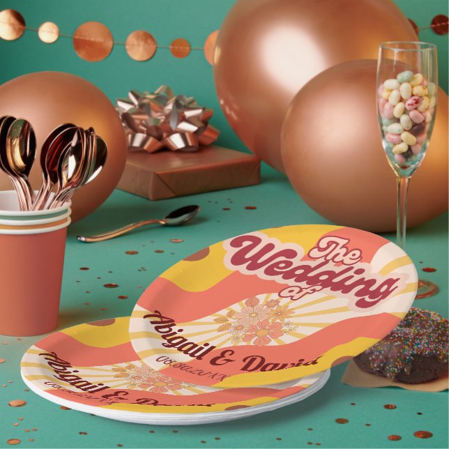 Assiettes En Carton Retro Vibes Vintage Wedding (Multi)
