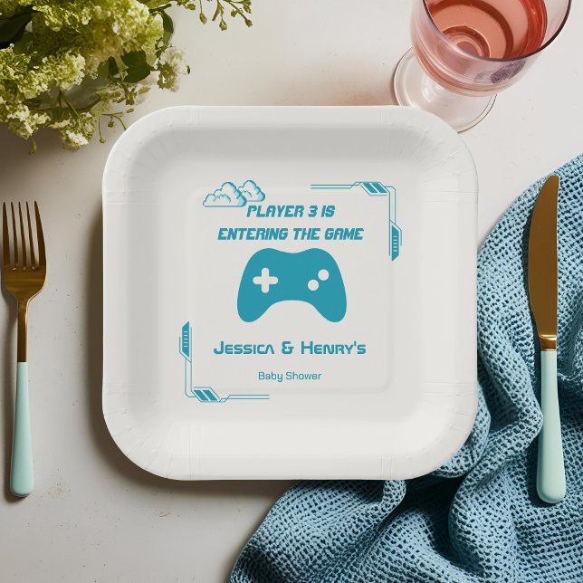 Assiettes En Carton Retro Video Joueur 3 Baby shower de jeu (Créateur téléchargé)