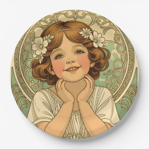 Assiettes En Carton retro vintage child with flowers