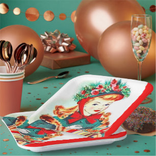 Assiettes En Carton Retro vintage Noël Vacances