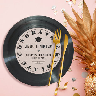 Assiettes En Carton Retro Vinyl Record Pink Graduation