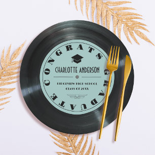 Assiettes En Carton Retro Vinyl Record Turquoise Graduation