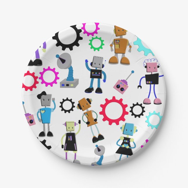 Assiettes En Carton Rétros robots (Devant)