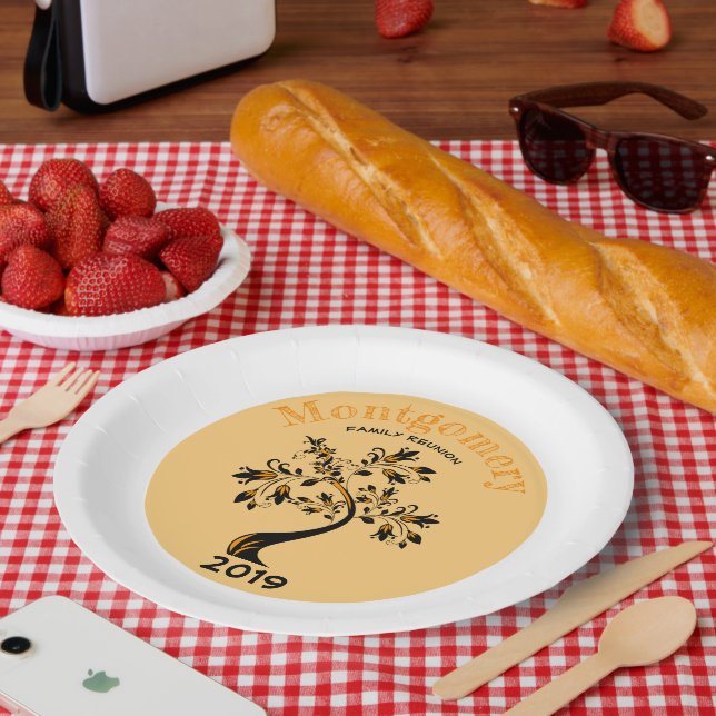 Assiettes En Carton Retrouvailles familiales Orange moderne et Arbre F (Pique-nique)