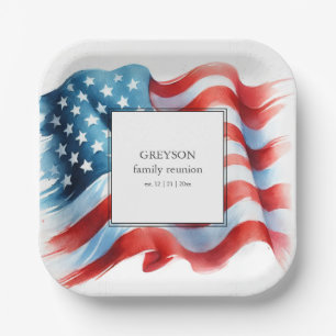Assiettes En Carton Réunion de famille patriotique moderne