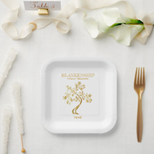 Assiettes En Carton Reunion familiale personnalisée Arbre d'or noir