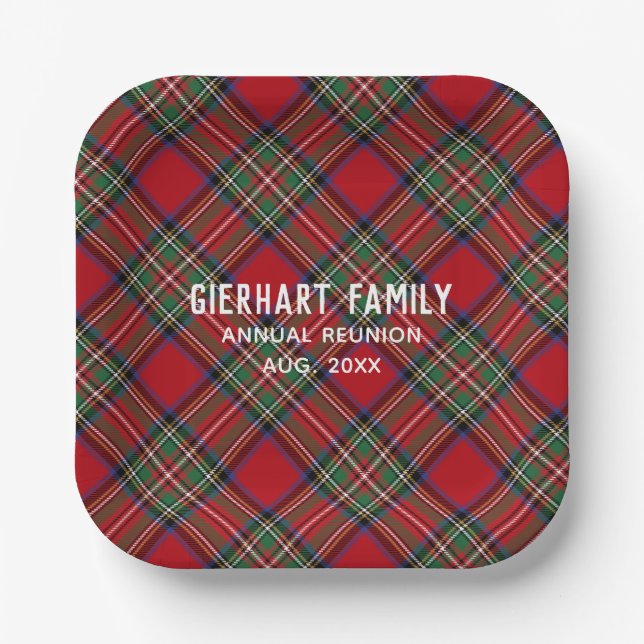 Assiettes En Carton Réunion familiale Plaid Red Green Stewart Tartan (Recto)