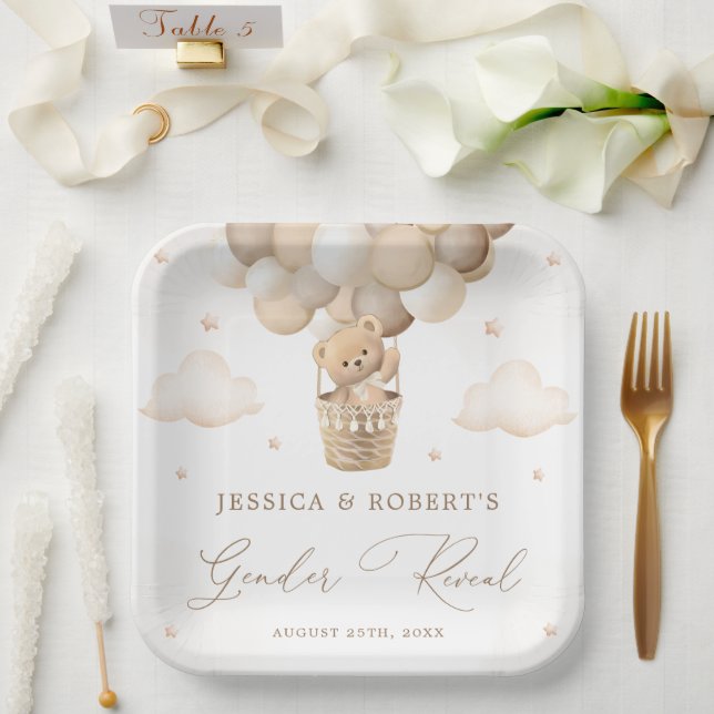 Assiettes En Carton Révélation du genre chez l'ours en peluche neutre (Mariage)
