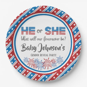 Assiettes En Carton Révélation du genre du bébé - 4 juillet de pétards