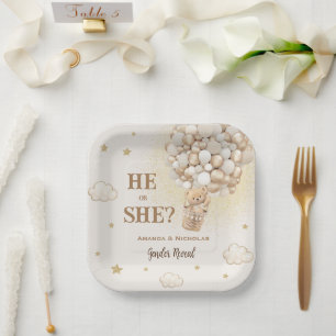Assiettes En Carton Révélation du sexe de l'ours Bohème Minimaliste