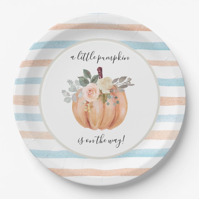 Assiettes En Carton Révéler le genre Notre petit Citrouille est en rou (Devant)