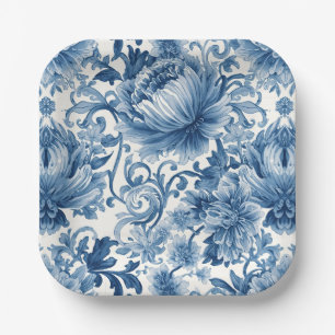 Assiettes En Carton Rêves bleus   Chinoiserie à l'aquarelle florale Bl