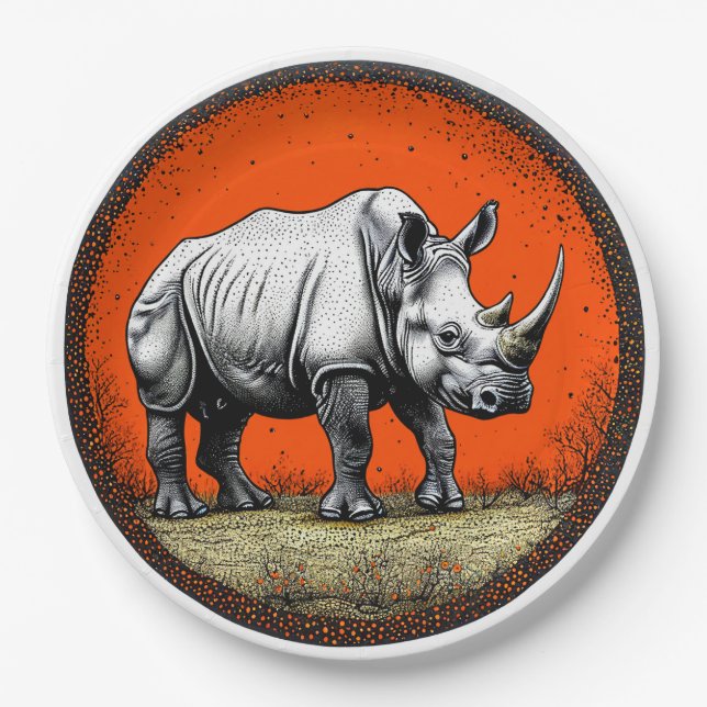 Assiettes En Carton Rhinoceros (Devant)
