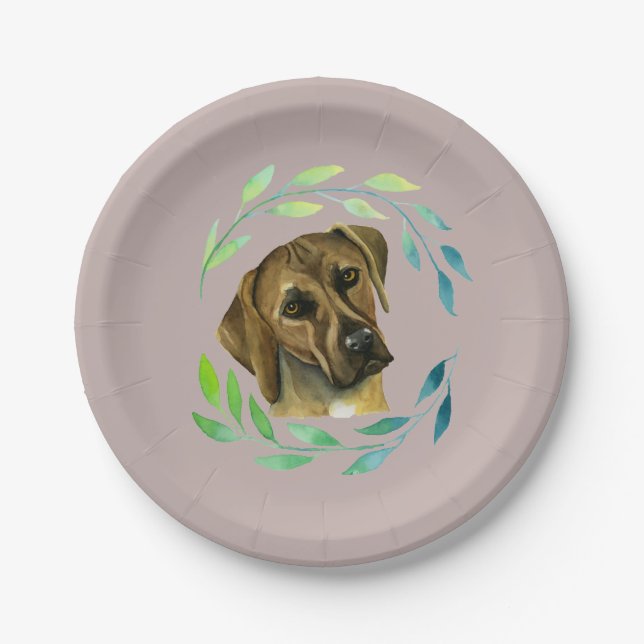 Assiettes En Carton Rhodesian Ridgeback avec une aquarelle de