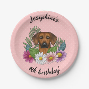 Assiettes En Carton Rhodesian Ridgeback Chien Et Fleurs Anniversaire F