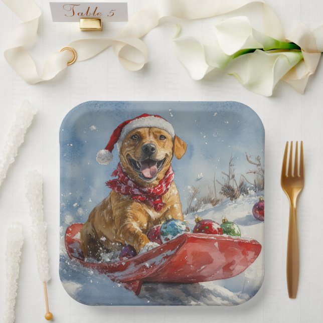Assiettes En Carton Rhodesian Ridgeback Dog dans Sledge Noël (Mariage)
