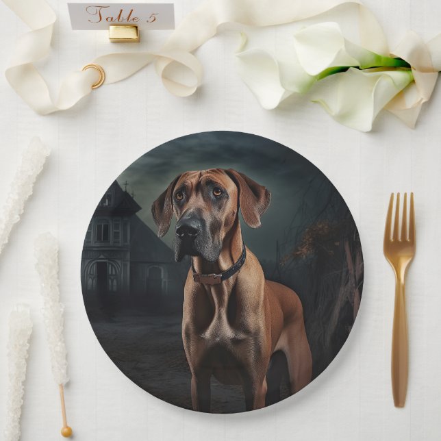 Assiettes En Carton Rhodesian Ridgeback Halloween effrayant (Mariage)