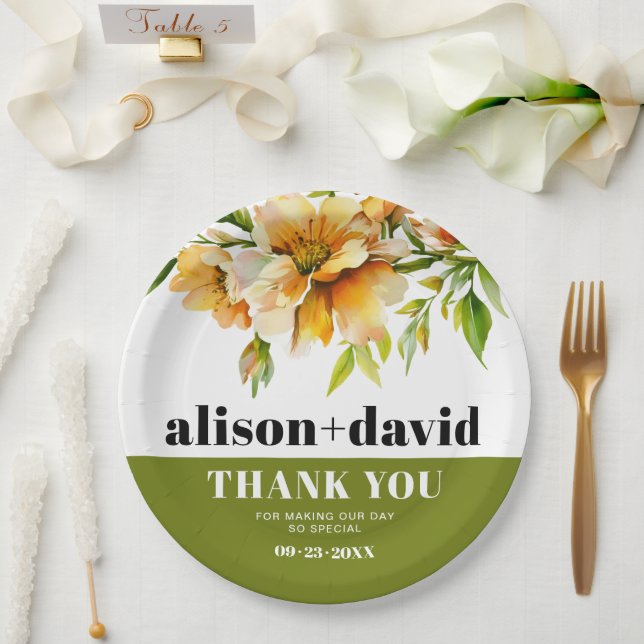 Assiettes En Carton Rhododendron orange yellow flowers fall wedding (Mariage)