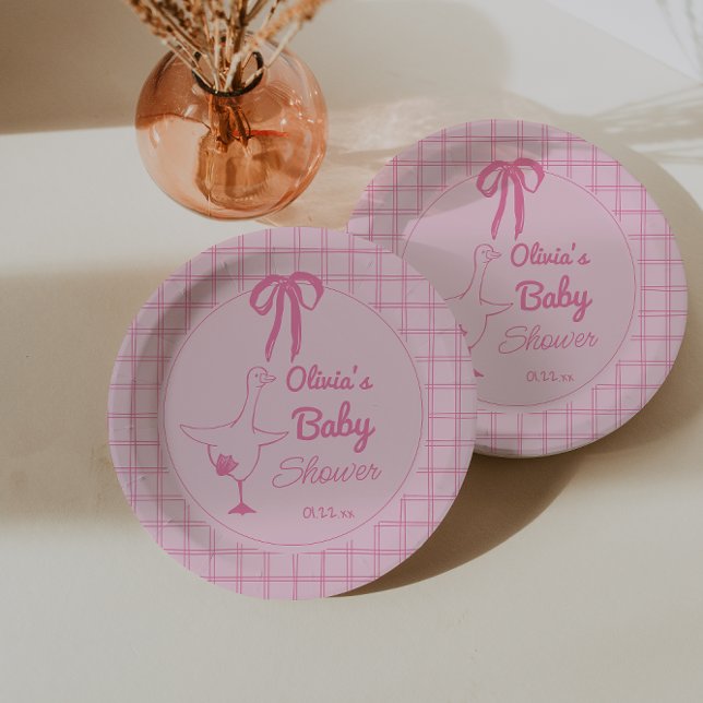 Assiettes En Carton Ribbon pour bébé fille Douche rose soie oie rose (Créateur téléchargé)
