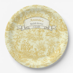 Assiettes En Carton Rideau de douche toile de Jouy vintage fleurs jaun