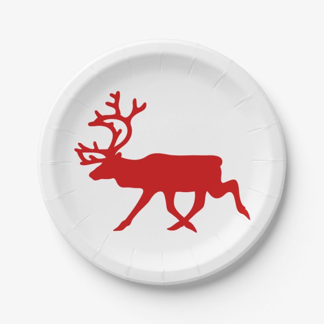 Assiettes En Carton Rindeer rouge / Silhouette caribou (Devant)