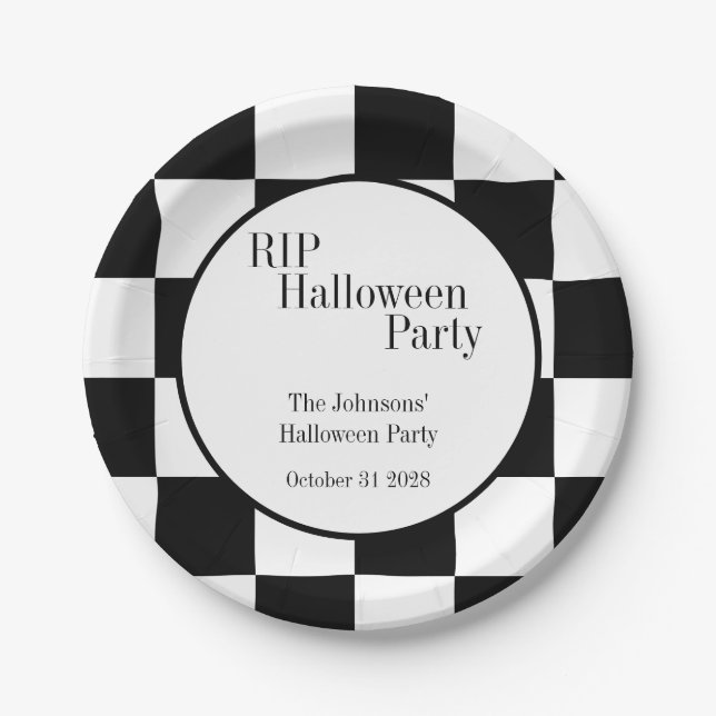 Assiettes En Carton RIP Halloween Black and White Check Party (Devant)
