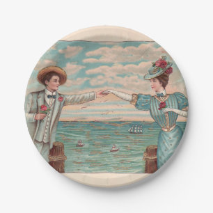 Assiettes En Carton Robe de mariage d'amour de plage victorienne Coupl