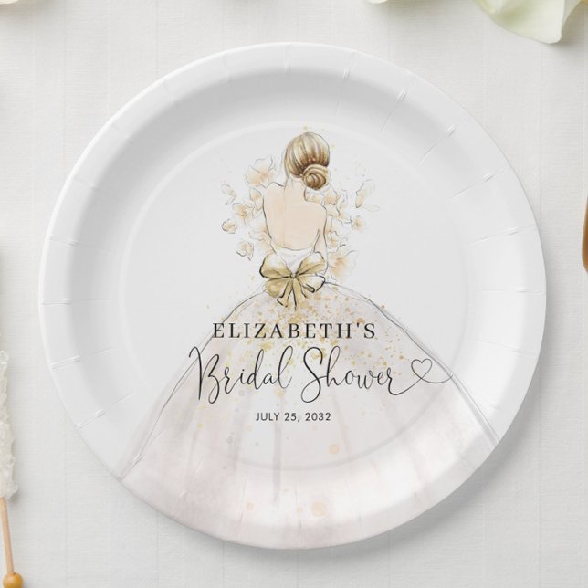 Assiettes En Carton Robe de mariée Blonde Fête des mariées de bienvenu (Créateur téléchargé)