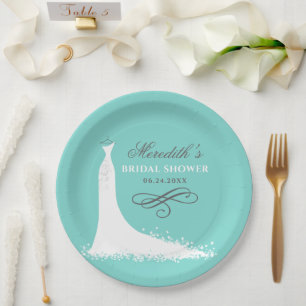 Assiettes En Carton Robe de mariée élégante bleu aqua pour la douche d