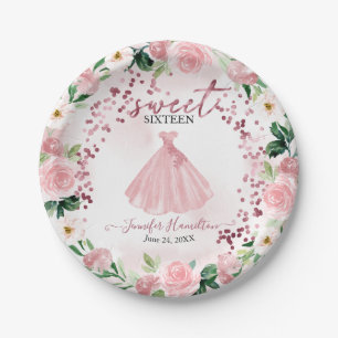Assiettes En Carton Robe Florale Sweet 16 Rose Gold Blush